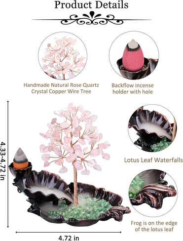 MANIFO Incense Waterfall Burner with Amethyst Healing Crystals Tree Censer Incense Stick Holder Decorative Ornament for Home Meditation Spiritual Gift in Saudi Arabia