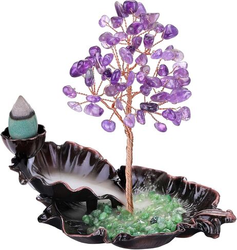 MANIFO Incense Waterfall Burner with Amethyst Healing Crystals Tree Censer Incense Stick Holder Decorative Ornament for Home Meditation Spiritual Gift in Saudi Arabia
