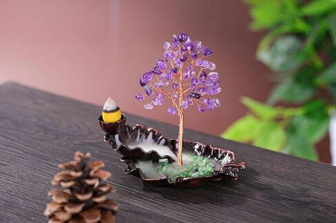 MANIFO Incense Waterfall Burner with Amethyst Healing Crystals Tree Censer Incense Stick Holder Decorative Ornament for Home Meditation Spiritual Gift in Saudi Arabia