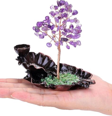 MANIFO Incense Waterfall Burner with Amethyst Healing Crystals Tree Censer Incense Stick Holder Decorative Ornament for Home Meditation Spiritual Gift in Saudi Arabia