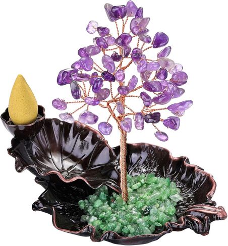 MANIFO Incense Waterfall Burner with Amethyst Healing Crystals Tree Censer Incense Stick Holder Decorative Ornament for Home Meditation Spiritual Gift in Saudi Arabia