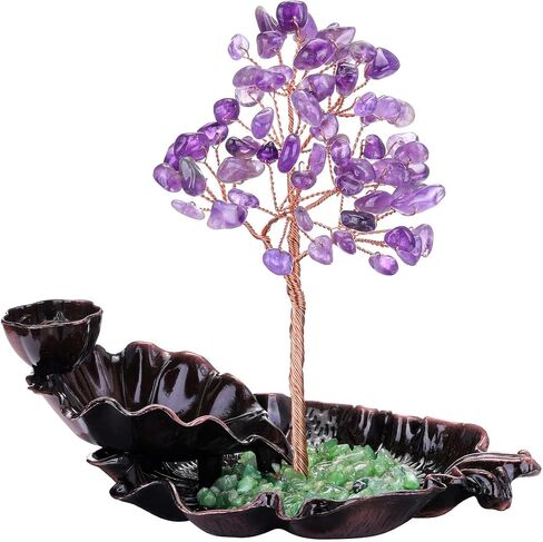 MANIFO Incense Waterfall Burner with Amethyst Healing Crystals Tree Censer Incense Stick Holder Decorative Ornament for Home Meditation Spiritual Gift in Saudi Arabia