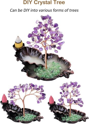 MANIFO Incense Waterfall Burner with Amethyst Healing Crystals Tree Censer Incense Stick Holder Decorative Ornament for Home Meditation Spiritual Gift in Saudi Arabia