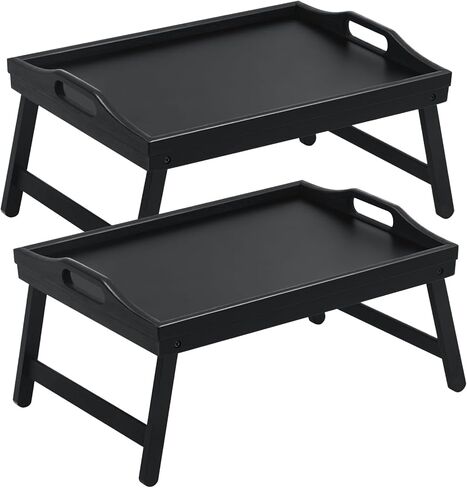 2 Pack Bed Tray Table Breakfast Trays Serving Tray Bamboo Bed Laptap with Floding Legs Handles and Phone Holders in Saudi Arabia