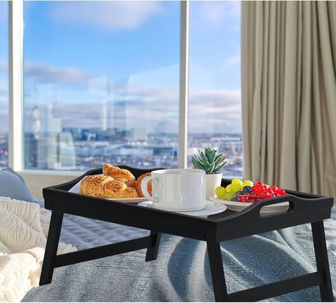 2 Pack Bed Tray Table Breakfast Trays Serving Tray Bamboo Bed Laptap with Floding Legs Handles and Phone Holders in Saudi Arabia