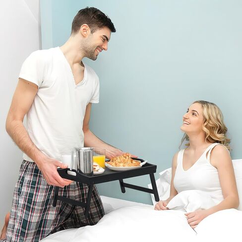 2 Pack Bed Tray Table Breakfast Trays Serving Tray Bamboo Bed Laptap with Floding Legs Handles and Phone Holders in Saudi Arabia
