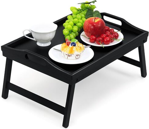 2 Pack Bed Tray Table Breakfast Trays Serving Tray Bamboo Bed Laptap with Floding Legs Handles and Phone Holders in Saudi Arabia