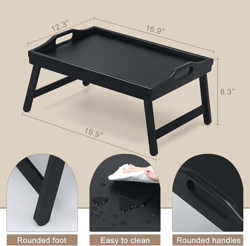 2 Pack Bed Tray Table Breakfast Trays Serving Tray Bamboo Bed Laptap with Floding Legs Handles and Phone Holders in Saudi Arabia