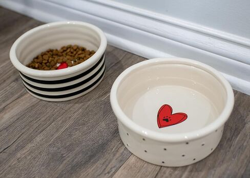 Demdaco Polka Dots Hearts Black and White 7 inch Ceramic Stoneware Pet Bowl in Saudi Arabia