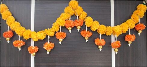 SMIZZY ; (RE) TOUCHING LIVES Fluffy Flowers Marigold Toran Garland for Entrance Door Bandarwal for Main Door/Mandir Decorations Items for Home, (50 Inch Long, Yellow White, 1 Pc) in Saudi Arabia