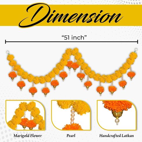 SMIZZY ; (RE) TOUCHING LIVES Fluffy Flowers Marigold Toran Garland for Entrance Door Bandarwal for Main Door/Mandir Decorations Items for Home, (50 Inch Long, Yellow White, 1 Pc) in Saudi Arabia