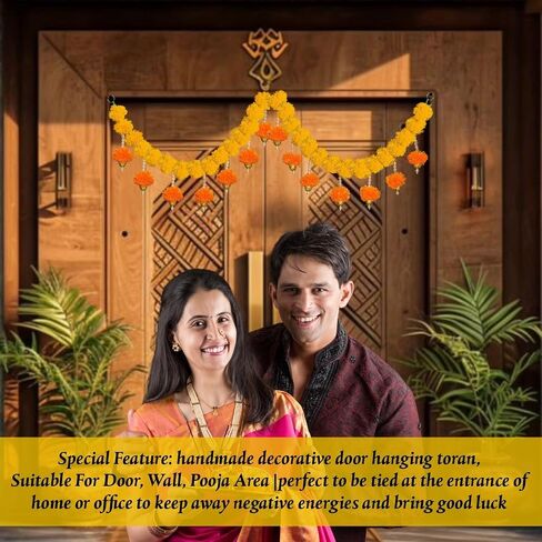 SMIZZY ; (RE) TOUCHING LIVES Fluffy Flowers Marigold Toran Garland for Entrance Door Bandarwal for Main Door/Mandir Decorations Items for Home, (50 Inch Long, Yellow White, 1 Pc) in Saudi Arabia
