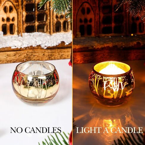 Tioncy 24 قطعة من حاملات الشموع الزجاجية الذهبية المستديرة الذهبية حامل شموع Tealight السائبة مزهرية ذهبية ملهمة لحفلات الزفاف وحفلات أعياد الميلاد وحفلات عيد الحب (الغزلان) in Kuwait