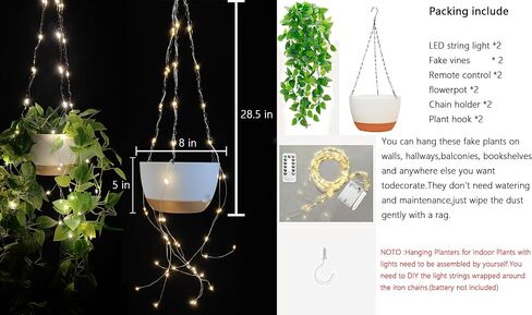 Fake Hanging Plants with Lights 2 Pack Artificial Plants for Home Decor Indoor Plant Hanger with Fake Vines Hanging Planter Basket for Wall Ceiling Bedroom Bathroom Kitchen Office Boho Decor (IVY) in Saudi Arabia