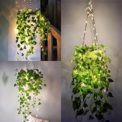 Fake Hanging Plants with Lights 2 Pack Artificial Plants for Home Decor Indoor Plant Hanger with Fake Vines Hanging Planter Basket for Wall Ceiling Bedroom Bathroom Kitchen Office Boho Decor (IVY) in Saudi Arabia