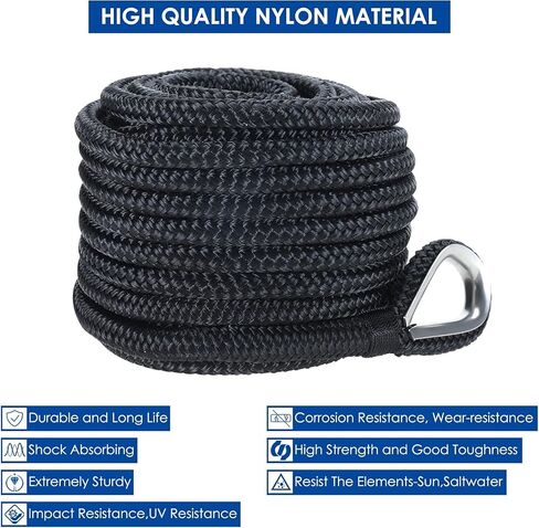 Amarine Made 2 Pack 3/8 Inch Anchor Rope Double Braided Nylon Anchor Lines, Marine Mooring Rope Boat Dock Lines with Thimble-800kg Breaking Strength (100ft) in Saudi Arabia