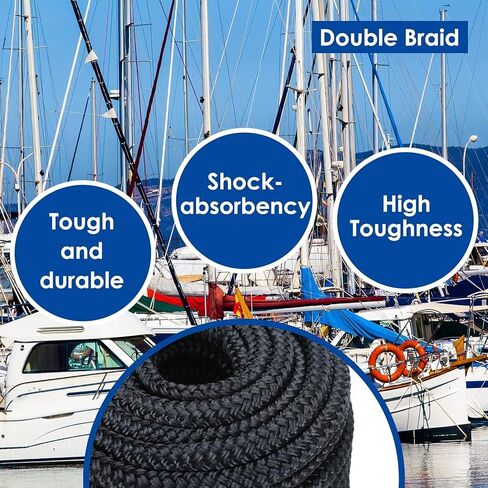 Amarine Made 2 Pack 3/8 Inch Anchor Rope Double Braided Nylon Anchor Lines, Marine Mooring Rope Boat Dock Lines with Thimble-800kg Breaking Strength (100ft) in Saudi Arabia