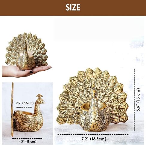 Metal Peacock Vastu Figurine for Good Luck and Love | Candle Holder for Home Dcor Tabletop Living Room Office | Showpiece Statue for Gifting (Scented Glass Votive Candle Included), Gold in Saudi Arabia
