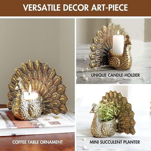 Metal Peacock Vastu Figurine for Good Luck and Love | Candle Holder for Home Dcor Tabletop Living Room Office | Showpiece Statue for Gifting (Scented Glass Votive Candle Included), Gold in Saudi Arabia