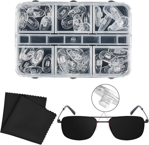 Push-in Glasses Nose Pads,18 Pairs Soft Silicone Eyeglasses Replacement Nose Piece,Anti-Slip Snap-in Nose Bridge Pads Clear Slide on Nose Guards for Eye Glasses Sunglasses in Saudi Arabia