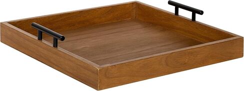 Kate and Laurel Lipton Square Decorative Wood Tray with Metal Handles, 16" x 16", White and Gold, Modern Serving Tray for Storage Or Display in Saudi Arabia