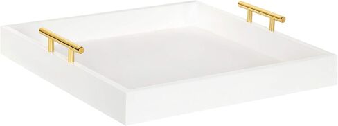 Kate and Laurel Lipton Square Decorative Wood Tray with Metal Handles, 16" x 16", White and Gold, Modern Serving Tray for Storage Or Display in Saudi Arabia