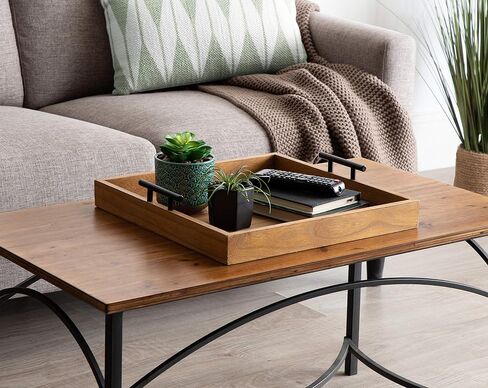 Kate and Laurel Lipton Square Decorative Wood Tray with Metal Handles, 16" x 16", White and Gold, Modern Serving Tray for Storage Or Display in Saudi Arabia