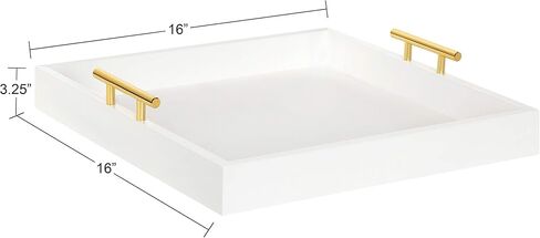 Kate and Laurel Lipton Square Decorative Wood Tray with Metal Handles, 16" x 16", White and Gold, Modern Serving Tray for Storage Or Display in Saudi Arabia