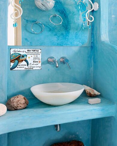 Sea Turtle Decor - Sea Turtle Gifts Metal Sign Ocean Bathroom Decor - Great SeaTurtle Decorations for Home - Turtle Sign 8 x 12 Inch in Saudi Arabia