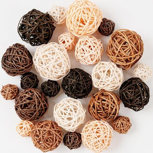 GuassLee Decorative Balls for Bowls Centerpiece, 24Pcs Wicker Rattan Balls Vase Fillers Potpourri Bowl Filler for Home Bathroom Living Dining Room Table Decor DIY Craft, 3 Sizes in Kuwait