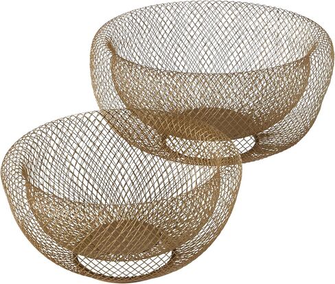 WHW Whole House Worlds 2 Piece Modern Yellow Metal Wire Mesh Fruit Bowl Set, Double Wall Construction, 1- Large, 11.5 D x 6 Tall, and 2- Medium 9.5 Diameter x 4.75 Tall Inches in Saudi Arabia