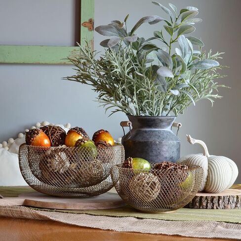 WHW Whole House Worlds 2 Piece Modern Yellow Metal Wire Mesh Fruit Bowl Set, Double Wall Construction, 1- Large, 11.5 D x 6 Tall, and 2- Medium 9.5 Diameter x 4.75 Tall Inches in Saudi Arabia