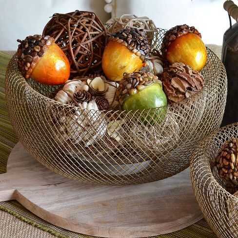 WHW Whole House Worlds 2 Piece Modern Yellow Metal Wire Mesh Fruit Bowl Set, Double Wall Construction, 1- Large, 11.5 D x 6 Tall, and 2- Medium 9.5 Diameter x 4.75 Tall Inches in Saudi Arabia