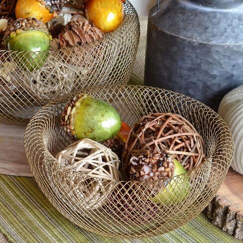 WHW Whole House Worlds 2 Piece Modern Yellow Metal Wire Mesh Fruit Bowl Set, Double Wall Construction, 1- Large, 11.5 D x 6 Tall, and 2- Medium 9.5 Diameter x 4.75 Tall Inches in Saudi Arabia