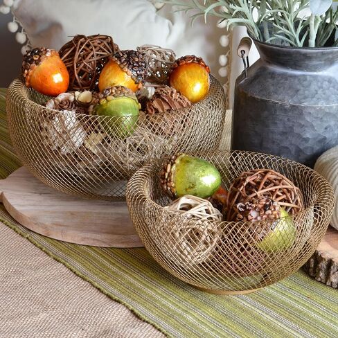WHW Whole House Worlds 2 Piece Modern Yellow Metal Wire Mesh Fruit Bowl Set, Double Wall Construction, 1- Large, 11.5 D x 6 Tall, and 2- Medium 9.5 Diameter x 4.75 Tall Inches in Saudi Arabia