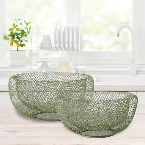 WHW Whole House Worlds 2 Piece Modern Yellow Metal Wire Mesh Fruit Bowl Set, Double Wall Construction, 1- Large, 11.5 D x 6 Tall, and 2- Medium 9.5 Diameter x 4.75 Tall Inches in Saudi Arabia