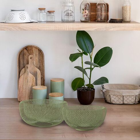WHW Whole House Worlds 2 Piece Modern Yellow Metal Wire Mesh Fruit Bowl Set, Double Wall Construction, 1- Large, 11.5 D x 6 Tall, and 2- Medium 9.5 Diameter x 4.75 Tall Inches in Saudi Arabia