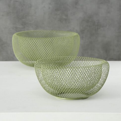 WHW Whole House Worlds 2 Piece Modern Yellow Metal Wire Mesh Fruit Bowl Set, Double Wall Construction, 1- Large, 11.5 D x 6 Tall, and 2- Medium 9.5 Diameter x 4.75 Tall Inches in Saudi Arabia