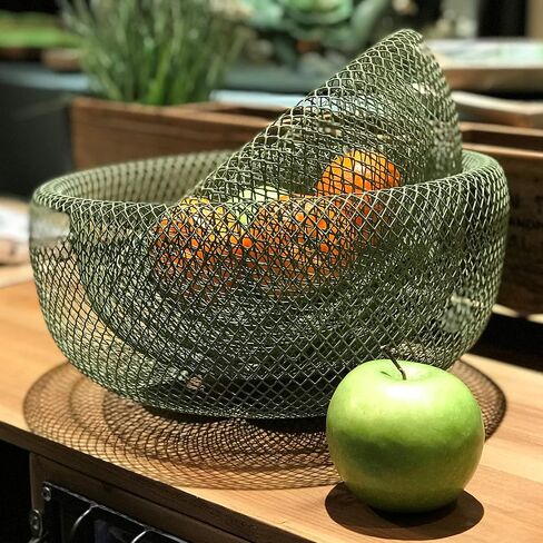 WHW Whole House Worlds 2 Piece Modern Yellow Metal Wire Mesh Fruit Bowl Set, Double Wall Construction, 1- Large, 11.5 D x 6 Tall, and 2- Medium 9.5 Diameter x 4.75 Tall Inches in Saudi Arabia