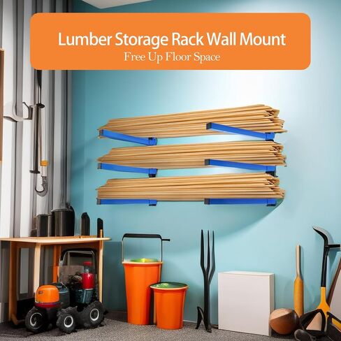 Lumber Storage Rack Garage Organization Wall Mount, Heavy Duty Metal Wood Rack with 3-Level System Shelves for Garage Wood Workshop Indoor Outdoor in Saudi Arabia