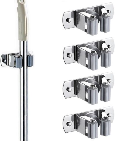 Broom Holder Wall Mount, 4 pack Heavy Duty Stainless Steel Mop and Broom Rack Holder Hanger for Laundry Garage Garden Organizer in Saudi Arabia