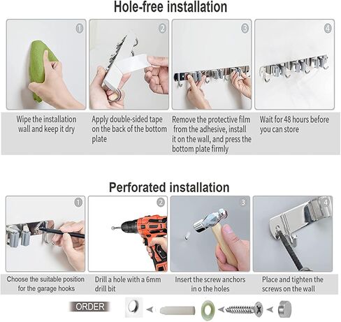 Broom Holder Wall Mount, 4 pack Heavy Duty Stainless Steel Mop and Broom Rack Holder Hanger for Laundry Garage Garden Organizer in Saudi Arabia