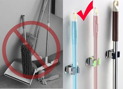 Broom Holder Wall Mount, 4 pack Heavy Duty Stainless Steel Mop and Broom Rack Holder Hanger for Laundry Garage Garden Organizer in Saudi Arabia