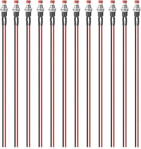XINGYHENG 12PCS 7mm Round Momentary Push Button Switch 2 Pin On Off Spst Normal Open Light Up Push Buttons Switches with 200mm Pre-Soldered Wire (Red) in Saudi Arabia