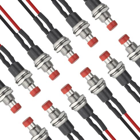 XINGYHENG 12PCS 7mm Round Momentary Push Button Switch 2 Pin On Off Spst Normal Open Light Up Push Buttons Switches with 200mm Pre-Soldered Wire (Red) in Saudi Arabia