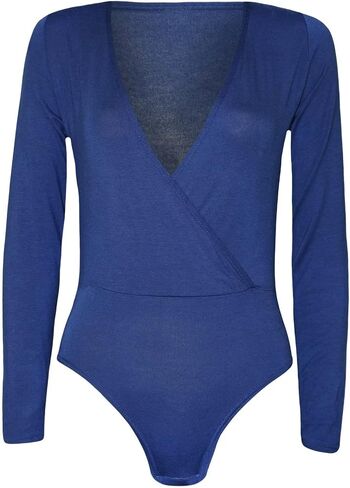 Women's Cross Over Wrap V Neck Long Sleeve Bodysuit Shirt Leotard Top in Saudi Arabia