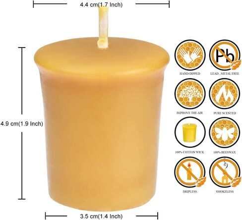 Pure Beeswax Votive Candles-6 Pack Natural Votives Set for Home Room Decor Party Wedding Spa Gift in Saudi Arabia