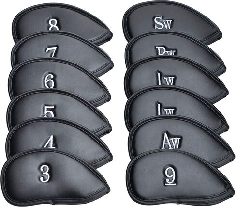 أغطية رأس حديدية لنادي الجولف، مجموعة أغطية رأس جولف Songway 12 قطعة، مجموعة أغطية رأس حديدية من الجلد الصناعي السميك تناسب جميع العلامات التجارية Titleist، Callaway، Ping in Kuwait