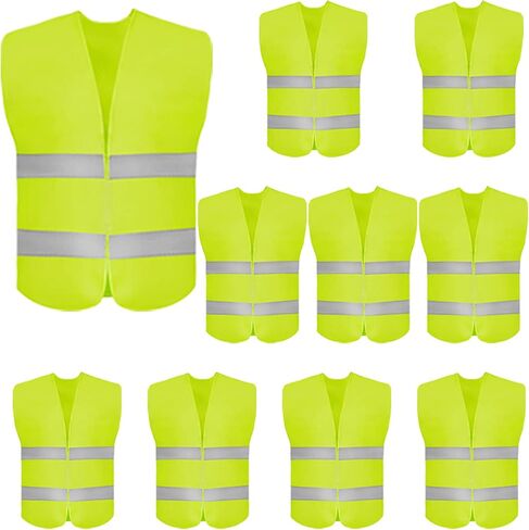 10 Pack High Visibility Safety Vest for Traffic Work, Running, Surveyor and Security Guard - Construction Vest with 2 Reflective Strips, Made from Breathable and Neon Yellow Mesh Fabric in Saudi Arabia