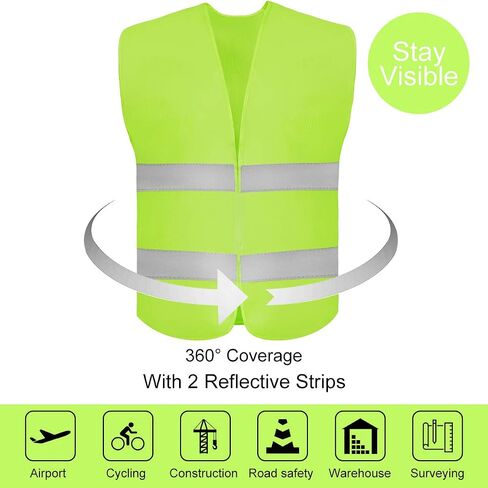 10 Pack High Visibility Safety Vest for Traffic Work, Running, Surveyor and Security Guard - Construction Vest with 2 Reflective Strips, Made from Breathable and Neon Yellow Mesh Fabric in Saudi Arabia